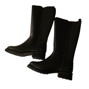 Girls SM New York Girls' Black Tall Boots with Glitter Heel
